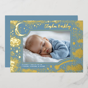 Cute Stars Moon Celestial Newborn Photo Birth Foil Invitation