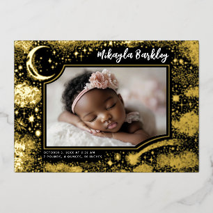 Cute Stars Moon Celestial Newborn Photo Birth Foil Invitation