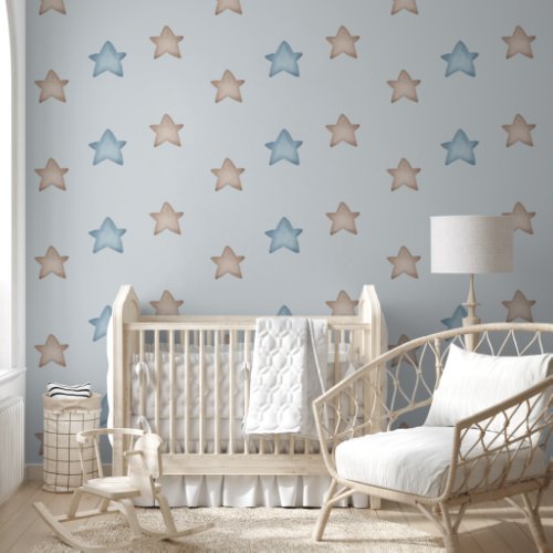 Cute Stars on Baby Blue Nursery Wallpaper