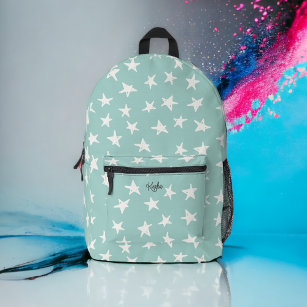 Cute Stars Pattern on Aqua with Your Name Printed Backpack
