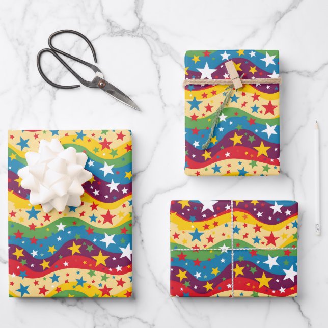 Cute stars rainbows kids party tiled pattern  wrapping paper sheets (Front)