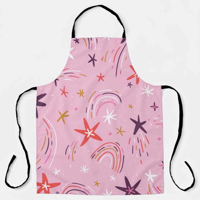 Cute Stars Rainbows Pink Pattern Apron (Front)