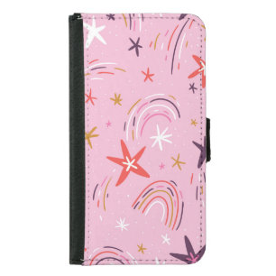 Cute Stars Rainbows Pink Pattern Samsung Galaxy S5 Wallet Case