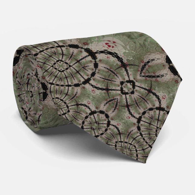 Cute Stars Sage Black Red Green Tree Neck Tie (Rolled)