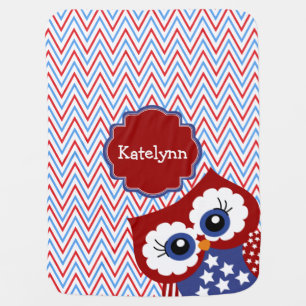 Cute Stars & Stripes Patriotic Owl Baby Blanket