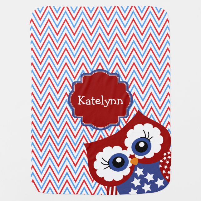 Cute Stars & Stripes Patriotic Owl Baby Blanket (Front)