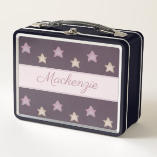 Cute Stars with Custom Name on Pink Metal Lunch Box