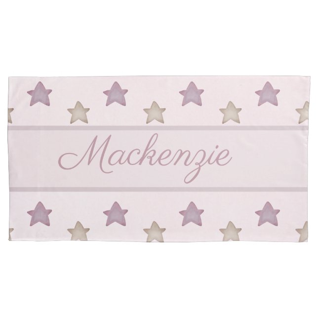 Cute Stars with Custom Name on Pink Pillow Case (Front)