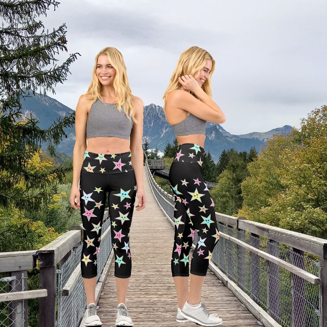 Cute stars with faces in pastel colors    capri leggings (Creator Uploaded)