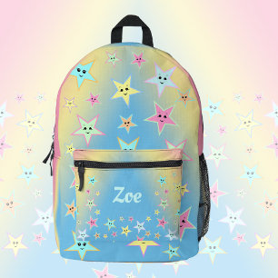 Cute stars with faces in pastel colors, custom printed backpack