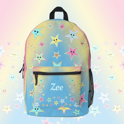 Cute stars with faces in pastel colors custom    printed backpack