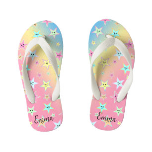 Cute stars with faces in pastel colors kid's flip flops