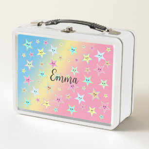 Cute stars with faces in pastel colors metal lunch box