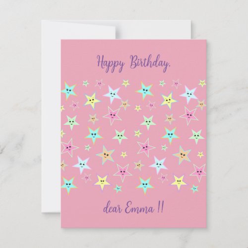 Cute stars with faces in pastel colors     note card