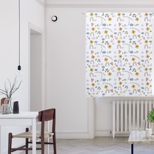 Cute Stars Yellow Flowers Hearts Rainbows Nursery Blackout Curtains (Living Room)