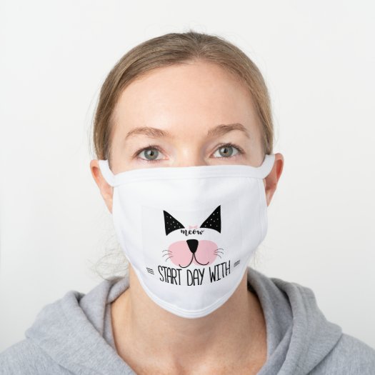 Cute Start Day with Meow Typography Pink and Black