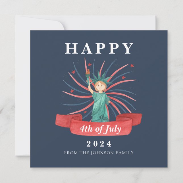 Cute Statue Of Liberty 4th of July Holiday Card (Front)
