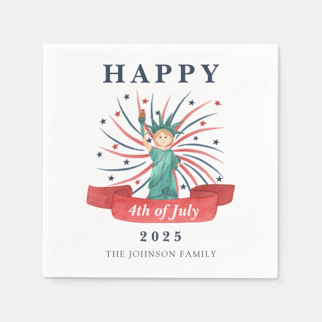 Cute Statue Of Liberty Happy 4th Of July Napkins (Front)