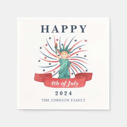Cute Statue Of Liberty Happy 4th Of July Napkins