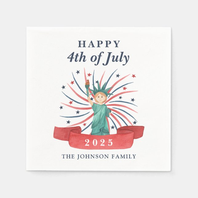 Cute Statue Of Liberty Happy 4th Of July Napkins (Front)