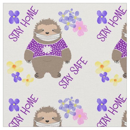 Cute Stay Safe Stay Home Sloth Fun Graphic Fabric