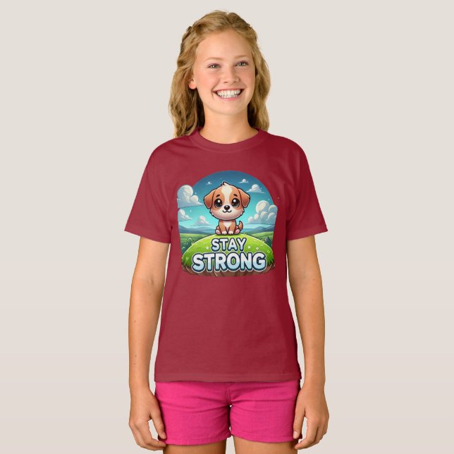 Cute Stay Strong Puppy Kids T-shirt (Front Full)