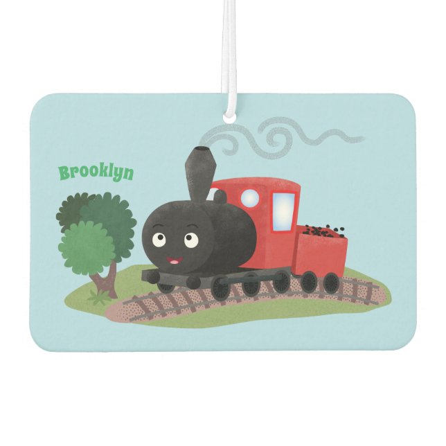 Cute steam train locomotive cartoon illustration air freshener (Front)