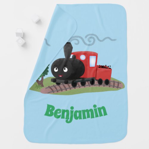 Cute steam train locomotive cartoon illustration baby blanket