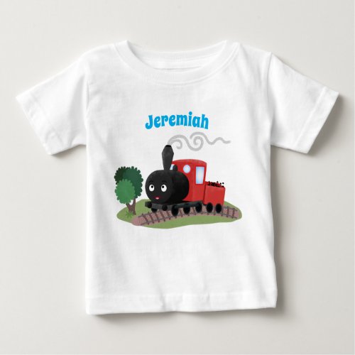 Cute steam train locomotive cartoon illustration baby T_Shirt