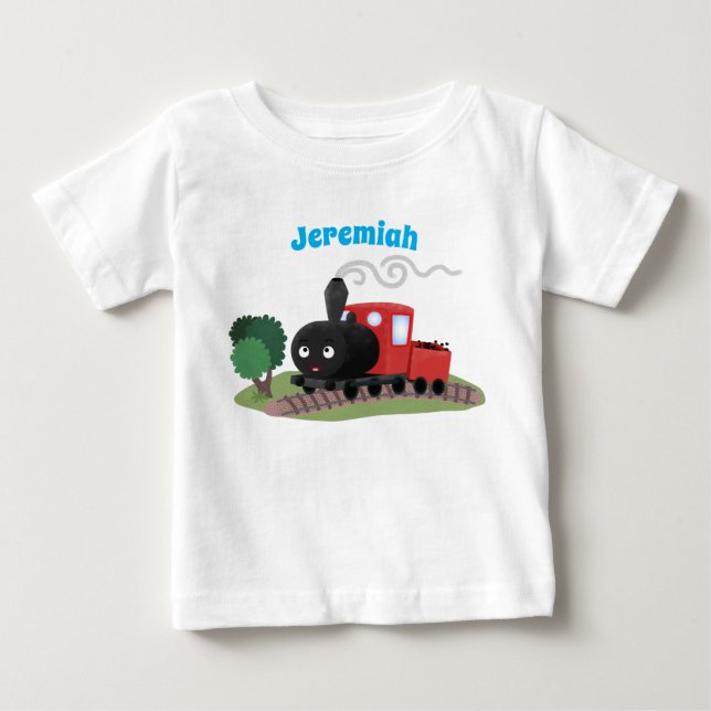 Cute steam train locomotive cartoon illustration baby T-Shirt (Front)