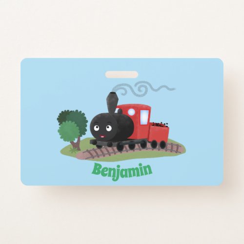 Cute steam train locomotive cartoon illustration badge