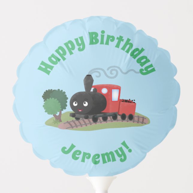 Cute steam train locomotive cartoon illustration balloon (Front)