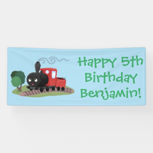 Cute steam train locomotive cartoon illustration banner