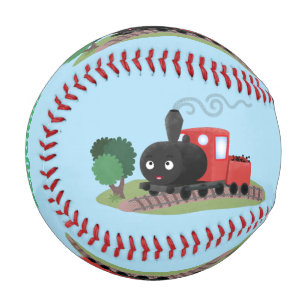 Cute steam train locomotive cartoon illustration  baseball