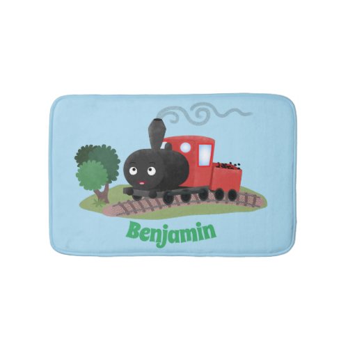 Cute steam train locomotive cartoon illustration bath mat