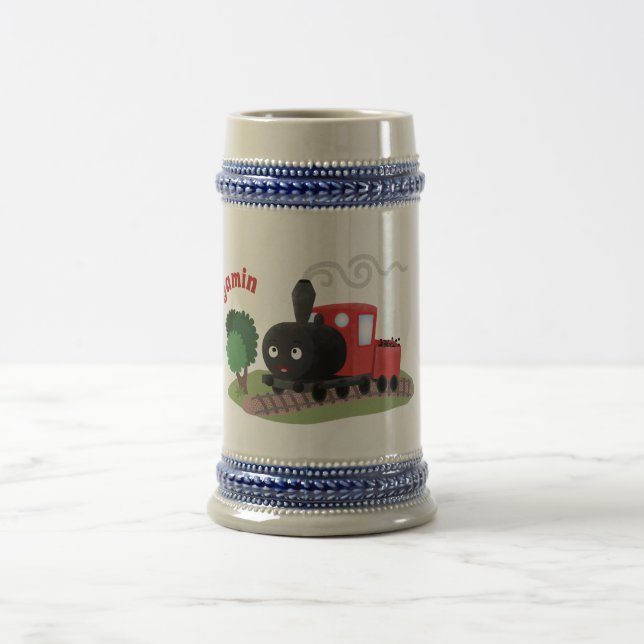 Cute steam train locomotive cartoon illustration beer stein (Center)