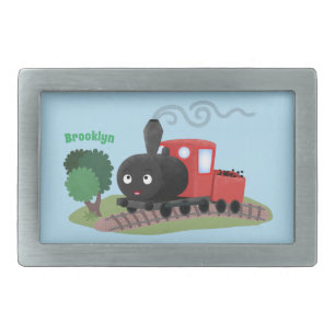 Cute steam train locomotive cartoon illustration belt buckle