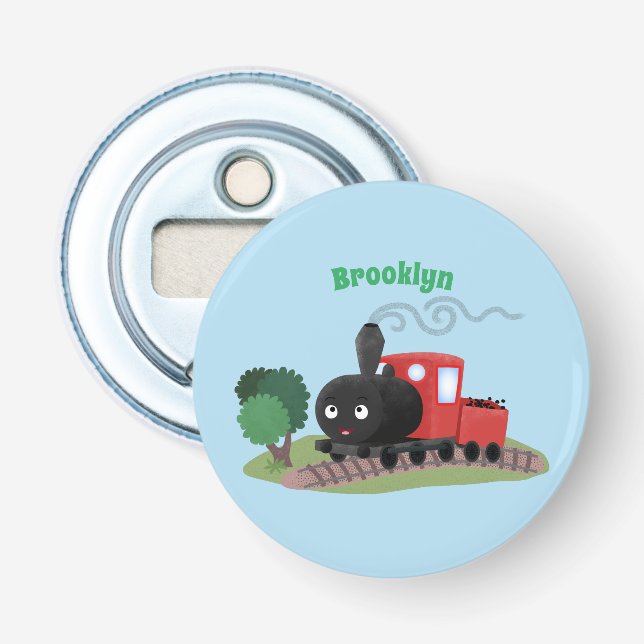 Cute steam train locomotive cartoon illustration bottle opener (Front)