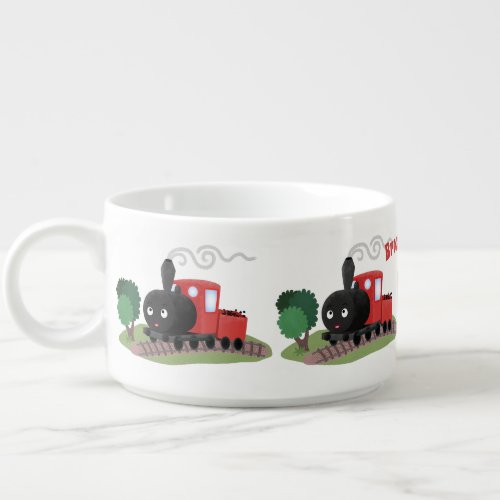 Cute steam train locomotive cartoon illustration bowl