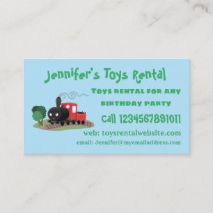 Cute steam train locomotive cartoon illustration business card
