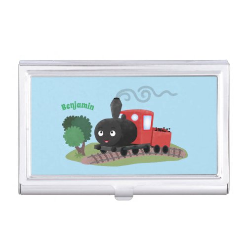 Cute steam train locomotive cartoon illustration business card case