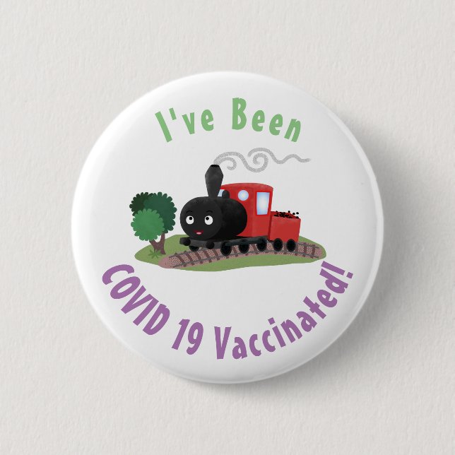 Cute steam train locomotive cartoon illustration button (Front)