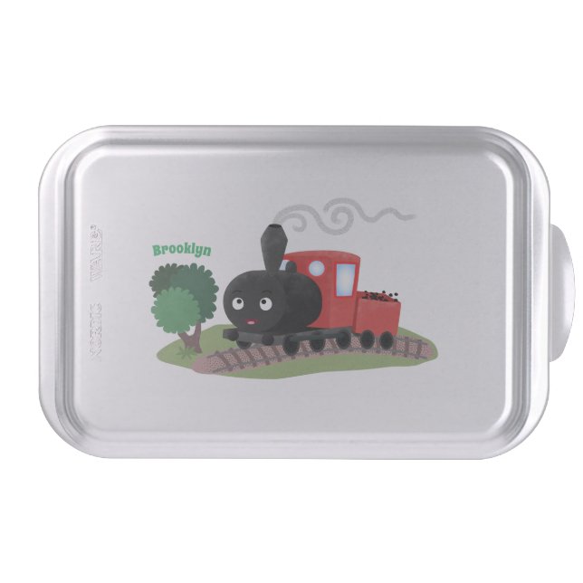 Cute steam train locomotive cartoon illustration cake pan (Front)
