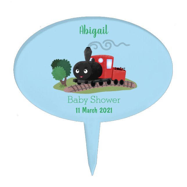 Cute steam train locomotive cartoon illustration cake topper (Front)