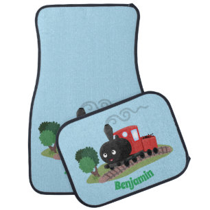 Cute steam train locomotive cartoon illustration  car floor mat
