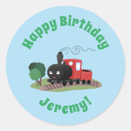 Cute steam train locomotive cartoon illustration classic round sticker