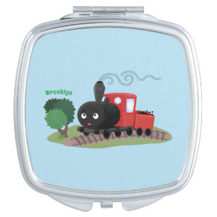 Cute steam train locomotive cartoon illustration compact mirror