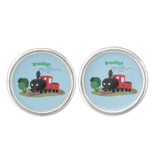 Cute steam train locomotive cartoon illustration cufflinks