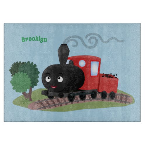 Cute steam train locomotive cartoon illustration cutting board