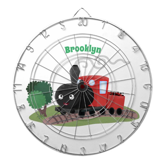 Cute steam train locomotive cartoon illustration dart board (Front)